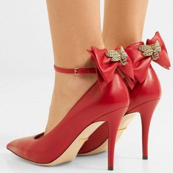 Gucci Queen Margaret Pointed Toe Ankle Strap Pumps - Picture 6 of 8